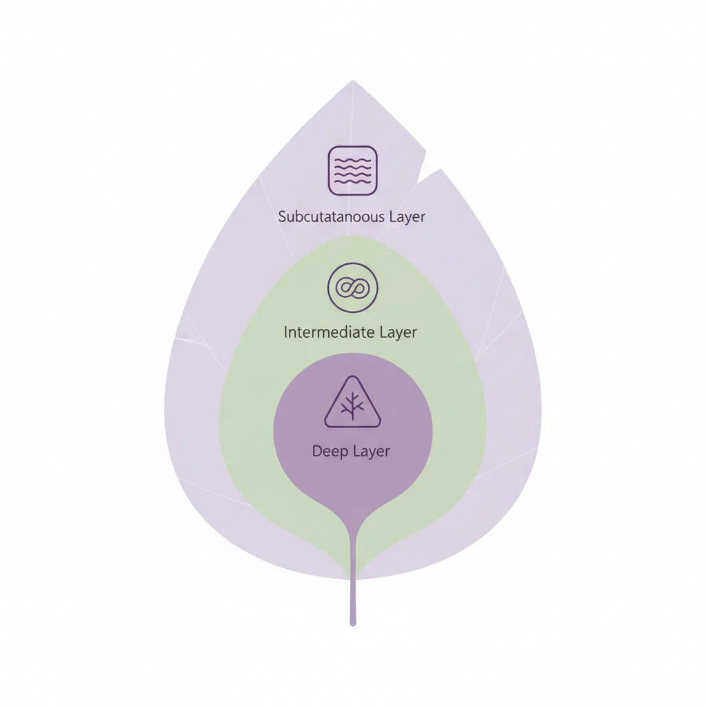Schematische illustratie van drie lagen in een blad-diagram die lichaamssamenstelling weergeven, educatief, geen lichaamssilhouet